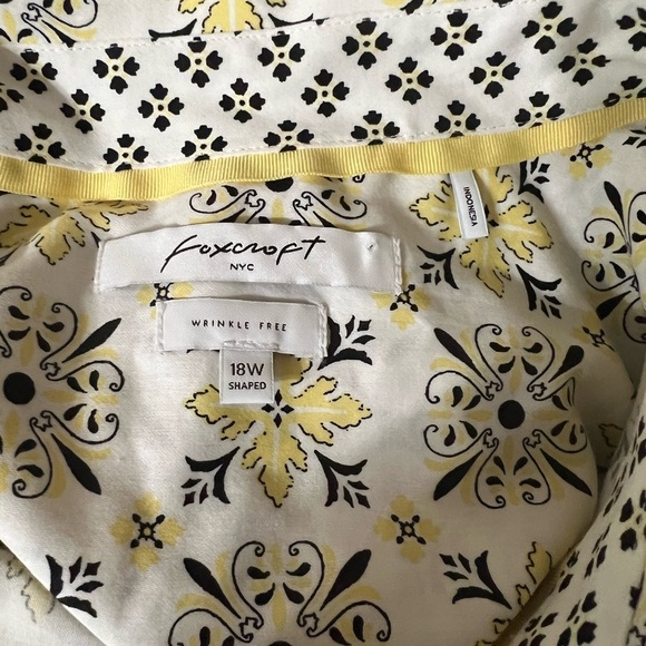 Foxcroft White and Yellow Button Down Shirt with Classic Collar - Picture 5 of 5